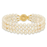 14k 5-6mm White Near Round FW Cultured Pearl 3-strand Bracelet